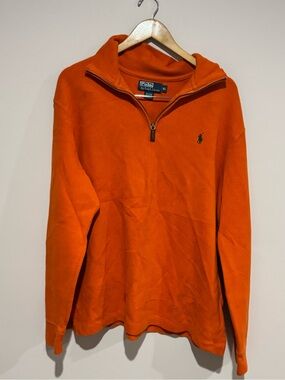 Polo Ralph Lauren Orange 1/4 Zip Mock Neck Logo Pullover Sweatshirt XL